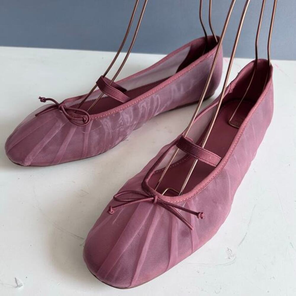 Zara pink mesh ballet flats size 10 EU 41 Mary Jane sheer bow BLOGGER Fav NEW